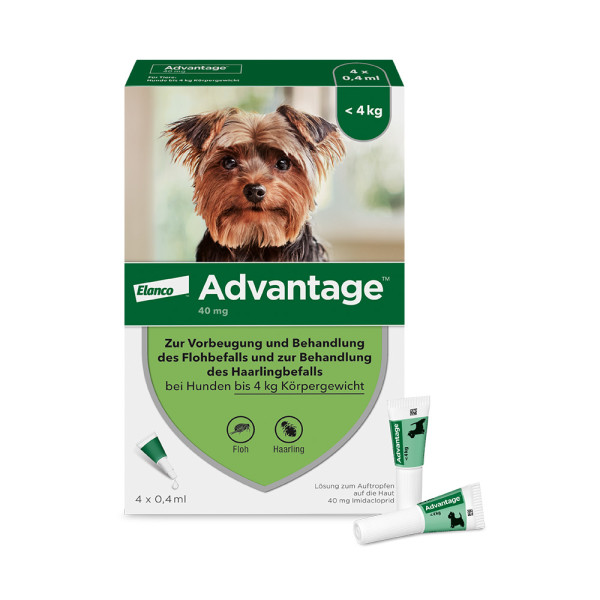 Advantage Spot-On für Hunde bis 4 kg Körpergewicht, schneller und effektiver Flohschutz für bis zu 4 Wochen
